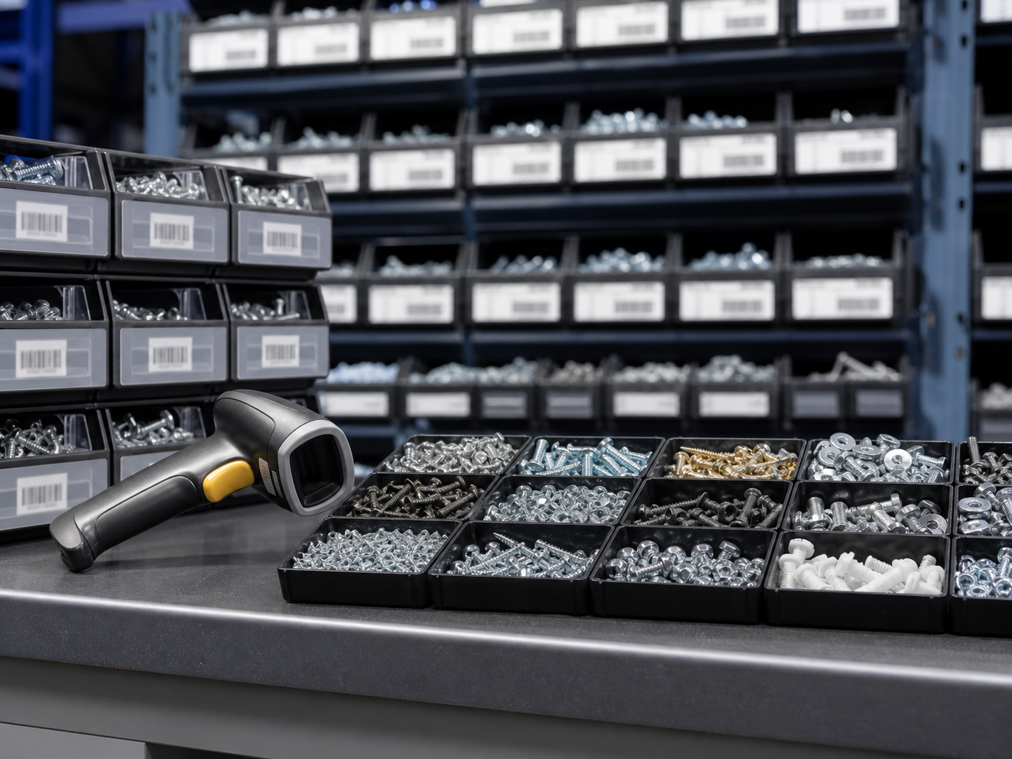 Barcode scanner and organized fastener inventory